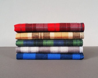 Mens Handkerchief Set Plaid Hanks -Square Flannel Hankies -Reusable Tissue Plaid Hankerchief Handmade Gift for Dad