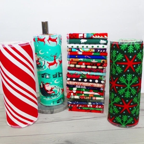 Christmas Paperless Paper Towels 12- 10x14” or 10 x 12" Zero Waste Holiday -Paperless Kitchen -Washable & Reusable Unpaper Towels -Eco Cloth