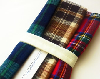 Mens Handkerchief Set Plaid Hanks Square Flannel Hankies Reusable Tissues Plaid Hankerchief Gift for Dad EDC Hanks Washable Tissue  14 16 18