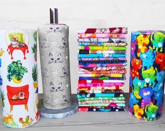 Cats Paperless Paper Towels 12 10x14 or 10x12 Zero Waste Kitchen Decor Paperless Kitchen Washable & Reusable Cloth Towels Flannel Towels