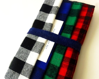 4 Large & XL Mens Plaid Handkerchief Set - Reusable Flannel Tissues Buffalo Plaid Hankerchief Mens EDC Hanks Gift for Men