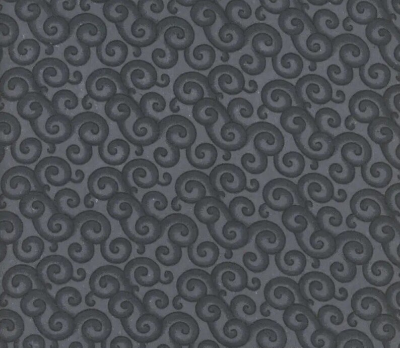 May include: A seamless pattern of swirling gray clouds on a dark gray background.