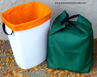 Two Reusable Recycling Can Liners - Large Kitchen Trash Can Liners - Reusable Garbage Bags Set 11-13 Gallon Size - Pail Liners (More Colors)
