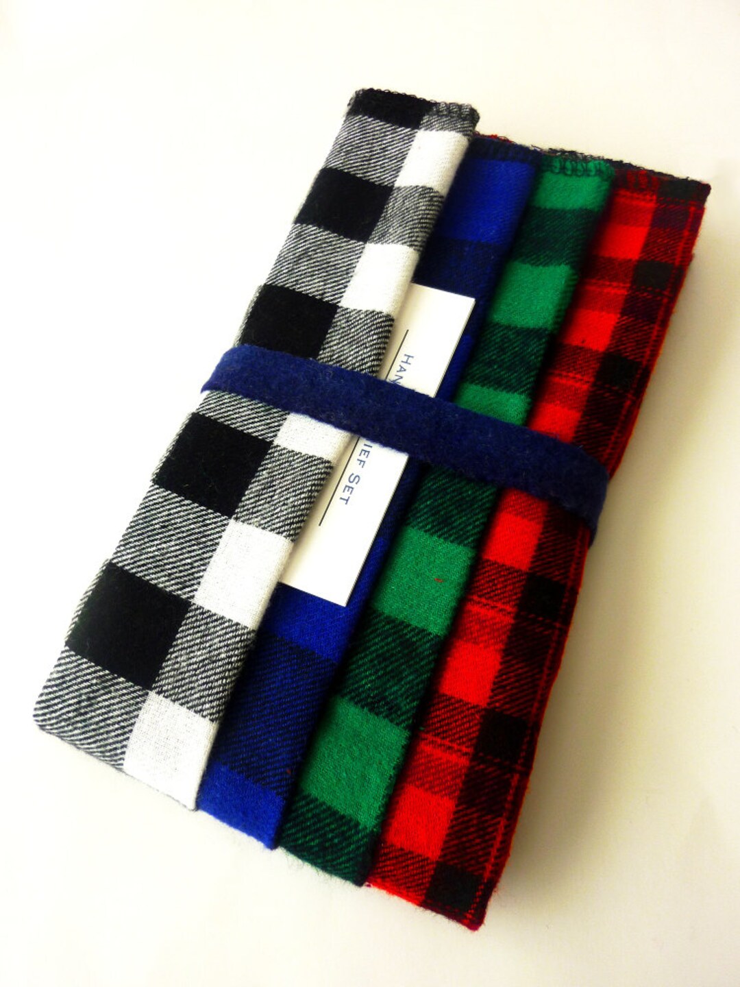 4 Large & XL Mens Plaid Handkerchief Set Reusable Flannel Tissues