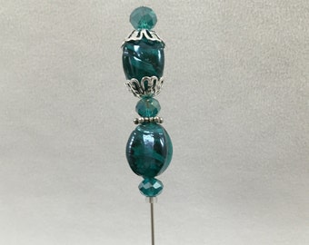 Decorative beaded hatpin ~ wonderful in hat, lapel, pincushion. 5-inch pin, OOAK