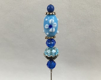 Decorative beaded hatpin ~ wonderful in hat, lapel, pincushion. 5-inch pin, OOAK