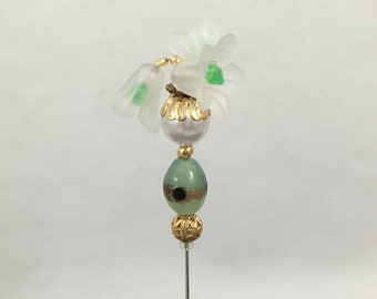 Decorative beaded hatpin ~ wonderful in hat, lapel, pincushion. 5-inch pin, OOAK