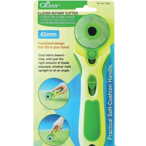 Clover Rotary Cutter, soft cushion handle, 45 mm size includes one extra blade refill.