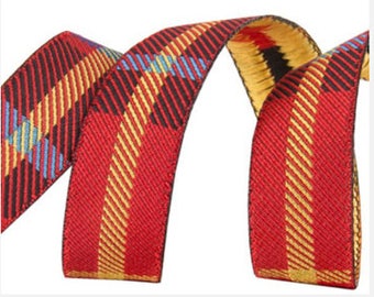 5/8", woven jacquard ribbon, Red plaid.