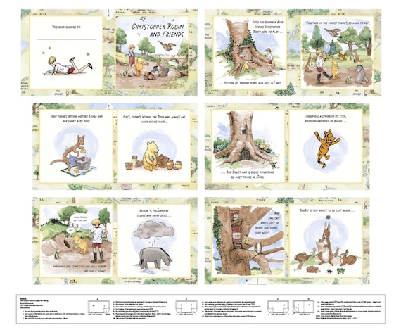Soft Cloth Book Fabric Panel, Christopher Robin And Friends, Winnie the Pooh, price is per panel.