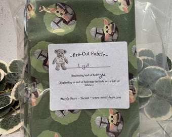 A 1-yard precut of 100 percent cotton fabric Mandalorian /Baby Yoda.