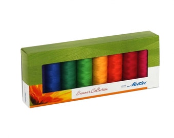 Mettler Cotton, summer collection, 8 spools 150m/164 yds rainbow colors.