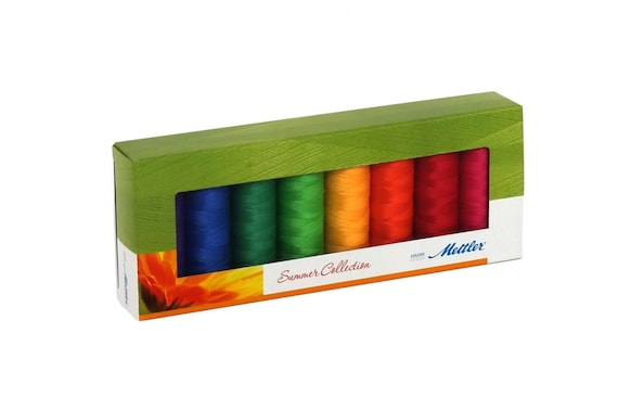 Mettler Cotton, summer collection, 8 spools 150m/164 yds rainbow colors.