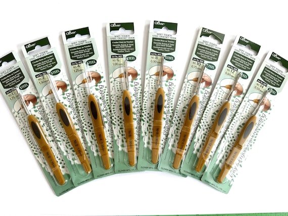 Set of 8 Clover Soft Touch Steel Crochet Hooks, sizes .5mm to 1.75mm