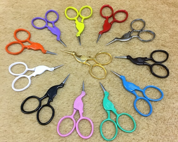 Classic stork scissors from Kelmscott Designs, enameled metal, tiny 2.5 inches. 4 colors remaining.