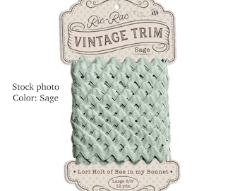 3/8" large Ric Rac, vintage style trim. 12 yd. card. Choose your color.