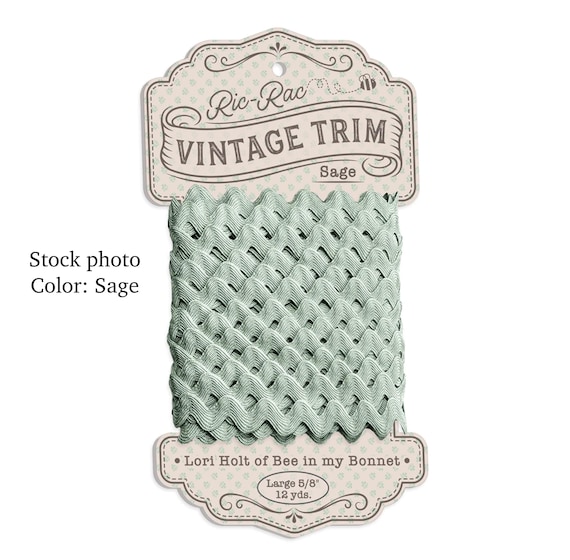 3/8" large Ric Rac, vintage style trim. 12 yd. card. Choose your color.