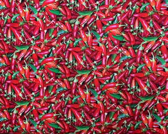 Gorgeous 100 percent cotton fabric with chiles all over. Quantity 1= fat quarter. Greater than 1 is a continuous cut.