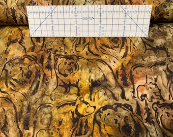 100% Cotton Fabric, batik, Earth Bears, light brown. Quantity 1= fat quarter. Greater than 1 is a continuous cut.