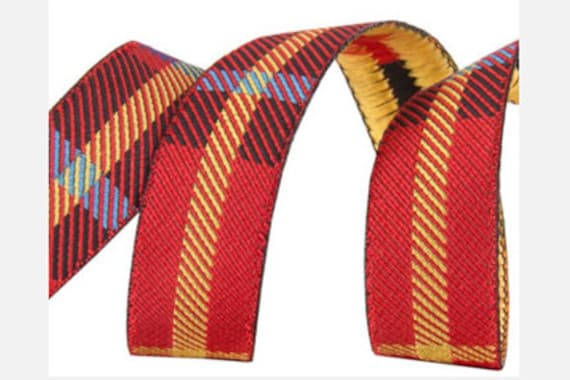 5/8", woven jacquard ribbon, Red plaid.