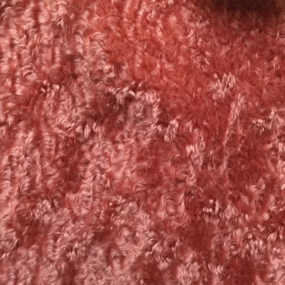 Mohair fabric, luxurious, curly, beautiful dark peach color.
