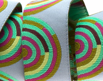 7/8-inch woven jacquard ribbon, design from Tula Pink, Multi color on Grey