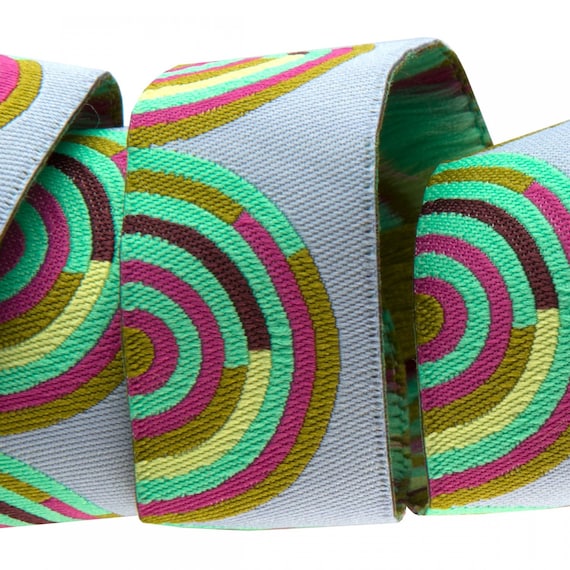 7/8-inch woven jacquard ribbon, design from Tula Pink, Multi color on Grey