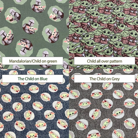 100 percent cotton fabric Mandalorian, Baby Yoda, choose your design. Quantity 1= fat quarter. Greater than 1 is a continuous cut.