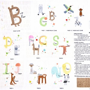 Soft Cloth Book Fabric Panel, cuddle fabric, alphabet animals, price is per panel.