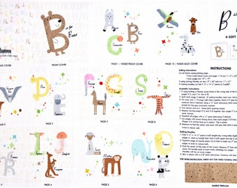 Soft Cloth Book Fabric Panel, cuddle fabric, alphabet animals, price is per panel.