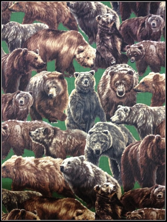 A 1-yard precut of 100 percent cotton fabric, Bears on green background.