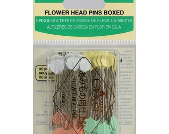 Clover Flower Head Pins, regular size, assorted colors, 100 pins