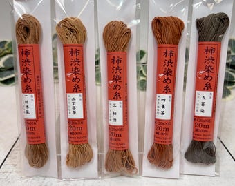 Fujix Persimmon tannin dyed cotton, natural dyed 6-strand embroidery thread.
