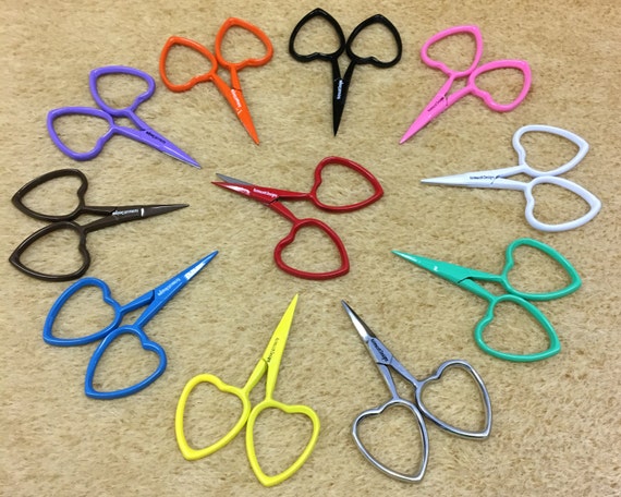 Heart shaped “Little Loves” scissors from Kelmscott Designs, enameled metal, 2.5 inches. Only 2 colors remaining
