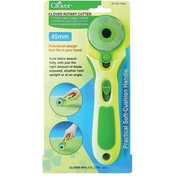Clover Rotary Cutter, soft cushion handle, 45 mm size includes one extra blade refill.