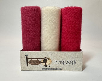 Wool Curlers, hand dyed felted wools, 4" x 16" size, pkg of 3 colors, Valentine Theme
