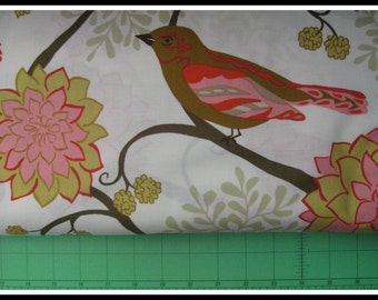 100 percent cotton fabric large birds and flowers on ivory background. Quantity 1= fat quarter. Greater than 1 is a continuous cut.