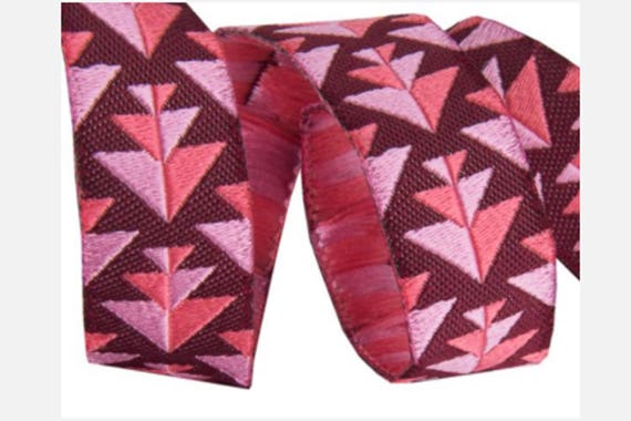 5/8-inch woven jacquard ribbon, Pink and Burgundy, an Amy Butler design.
