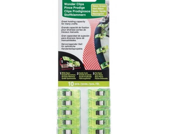 Clover Brand Wonder Clips for use in many kinds of  fabric work. Pkg of 10, neon green