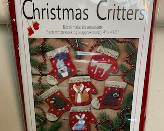 Christmas Critters Kit to make 6 ornaments, mitten and stocking.