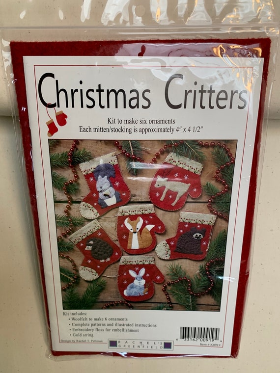 Christmas Critters Kit to make 6 ornaments, mitten and stocking.