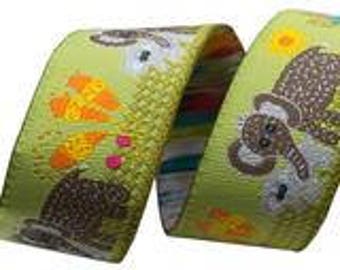 7/8", Jacquard Webband Elephant auf hellen grünen Hintergrund