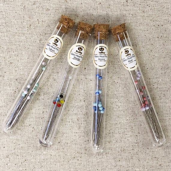 Beautiful Glass Head Pins from Tulip Company, 1.25 inches long, small heads, four styles.