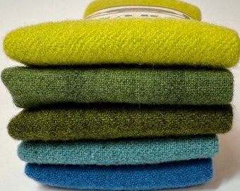 Wool Chunks, over dyed wool pieces, 10" x 9" size, pkg of 5 colors, Irish Theme