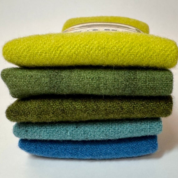 Wool Chunks, over dyed wool pieces, 10" x 9" size, pkg of 5 colors, Irish Theme