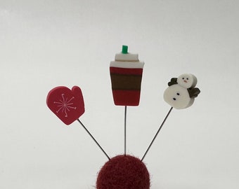 Just Another Button Company Pin Mini Coffee, Snowman, Mitten