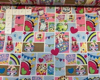 100% cotton fabric, Shopkins theme. Quantity 1= fat quarter. Greater than quantity 1= continuous cut.