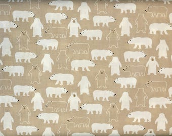 100 percent cotton fabric polar bears on a sand color background. Quantity 1= fat quarter. Greater than 1 is a continuous cut.