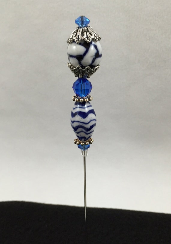 Decorative beaded hatpin ~ wonderful in hat, lapel, pincushion. 5-inch pin, OOAK
