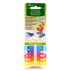 Clover Brand Wonder Clips for use in many kinds of  fabric work. Pkg of 10, multi